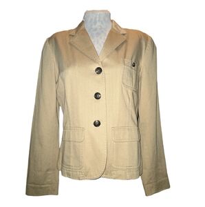Lauren Ralph Lauren VTG Y2K Khaki 100% Cotton 3 Button Safari Style Blazer Sz L‎